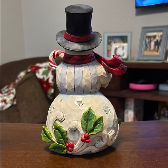 Jim Shore Festive Snowman with Candy Cane and Holly - Picture 4 of 8